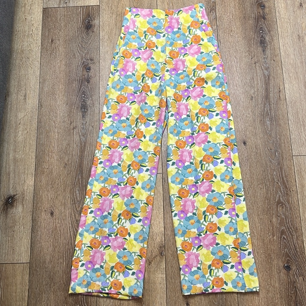 Zara Multicolor Floral Wide Leg Pants